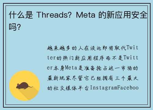 什么是 Threads？Meta 的新应用安全吗？